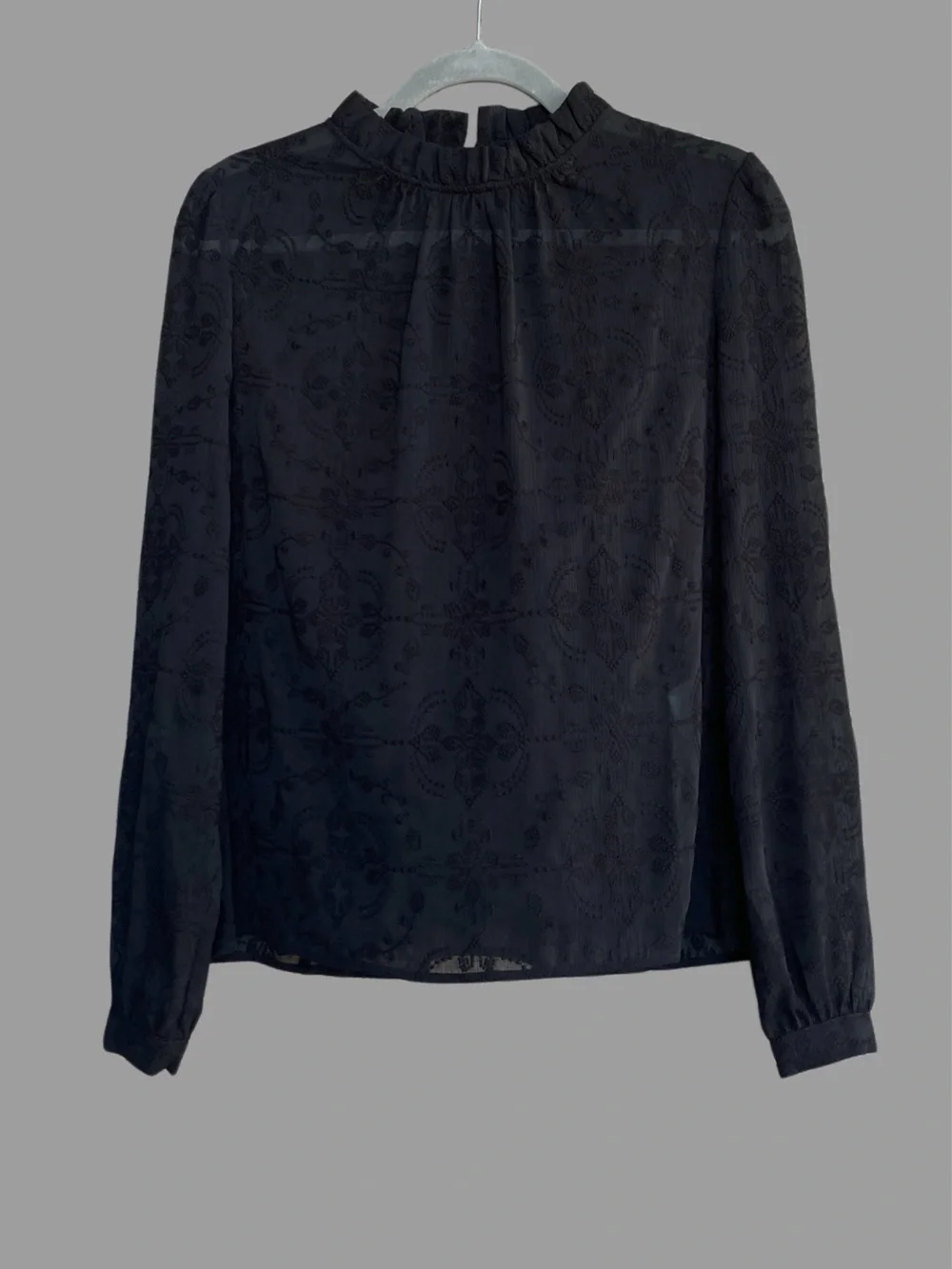 SEZANE Black Sheer Floral Embroidered Ruffle High Neck Valentine Blouse Top - Picture 4 of 14